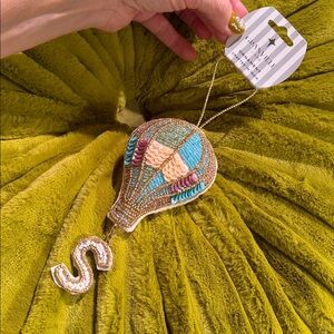GRANVILLE LANE Beaded & Sequined Hot Air Balloon Ornament - Initial S
